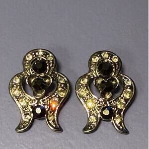 2 Gothic Baroque Rhinestone Buttons Black Antiqued Silver Double Shank 1.25"